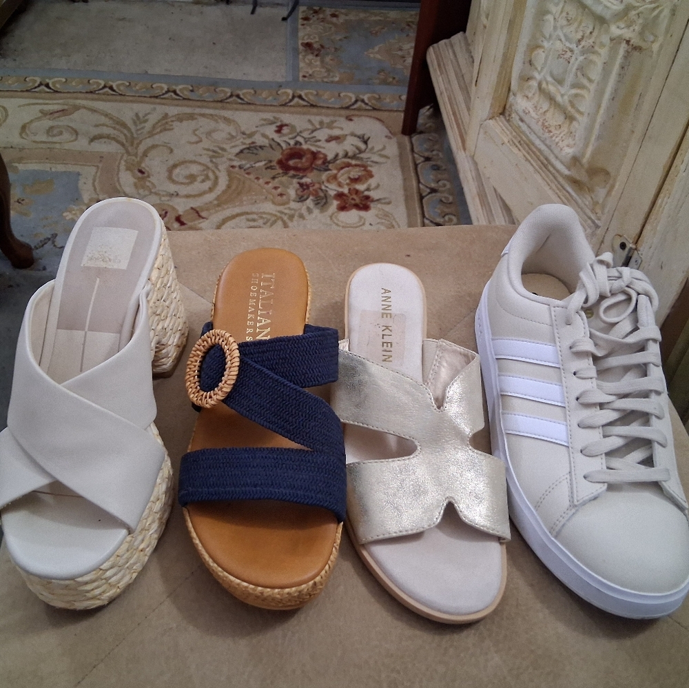 Anne Klein Cream Cross-Strap Wedge Sandals
